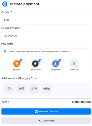 In Store Crypto Payments Screenshot
